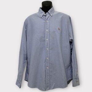 Ralph Lauren Mens Blue Custom Fit Long Sleeve Button Down Collar Shirt Size XL